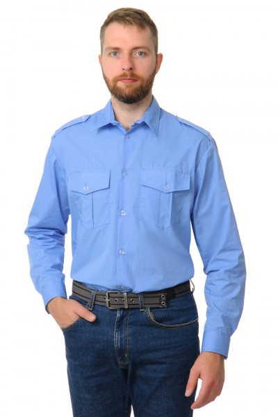 Рубашка охранника в заправку длинный рукав  голубая (SAIL)