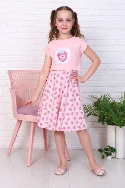 Платье Клубничная Душа короткий рукав детское - розовый (НТ)