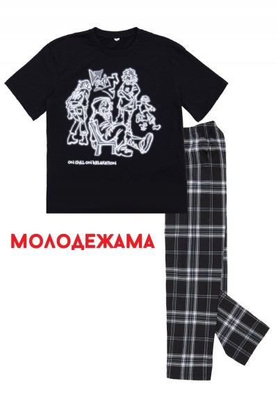 Пижама подростковая брюки с футболкой НП0001 - черный (НТ)