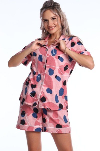 Пижама с шортами Уют 039 - розовый-синий (НТ)