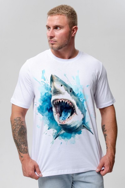 Футболка мужская 8492 - белый+акула (НТ)