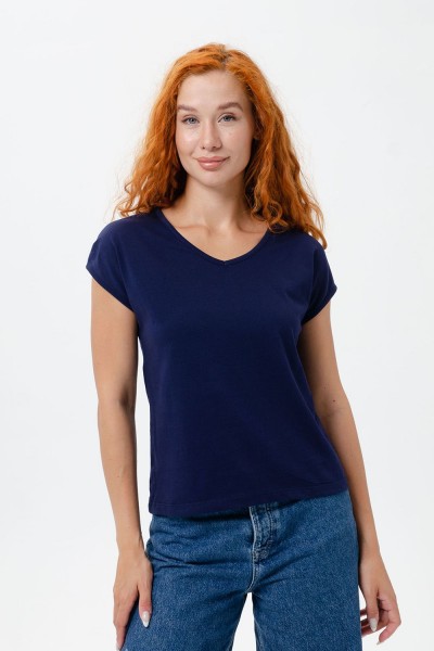 7158 однотон футболка женская - темно-синий (НТ)