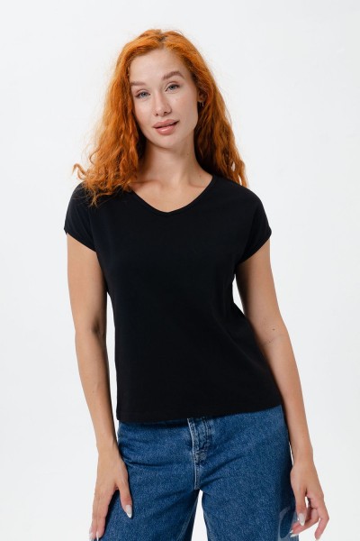 7158 однотон футболка женская - черный (НТ)