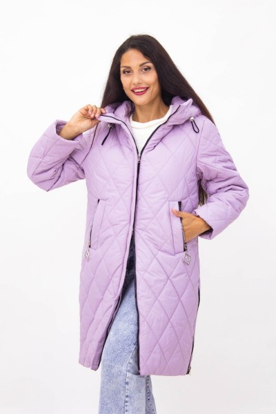 Демисезонная женская куртка удлиненная с капюшоном арт.2819 - сиреневый (НТ)