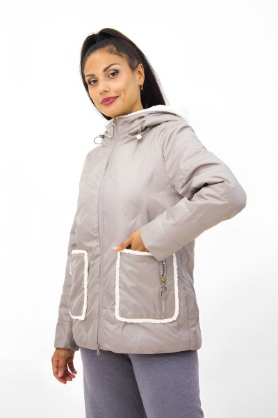 Модная куртка с меховой отделкой Тренд, арт. 926 демисезон. - бежевый (НТ)