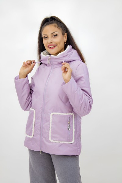Модная куртка с меховой отделкой Тренд, арт. 926 демисезон. - магнолия (НТ)