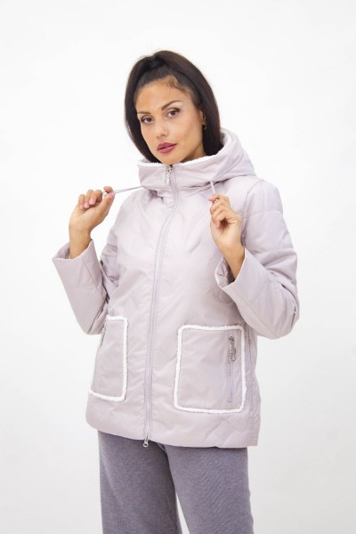 Модная куртка с меховой отделкой Тренд, арт. 926 демисезон. - серо-розовый (НТ)