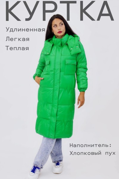 Удлиненная женская куртка демисезон арт.8580 - зеленый (НТ)