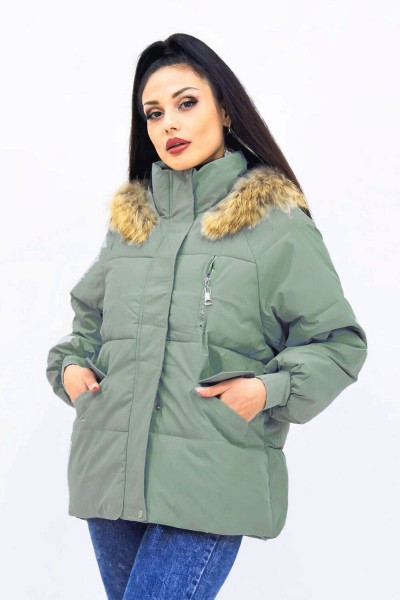 Куртка парка демисезонная с натуральным мехом арт.613А - бирюзовый (НТ)