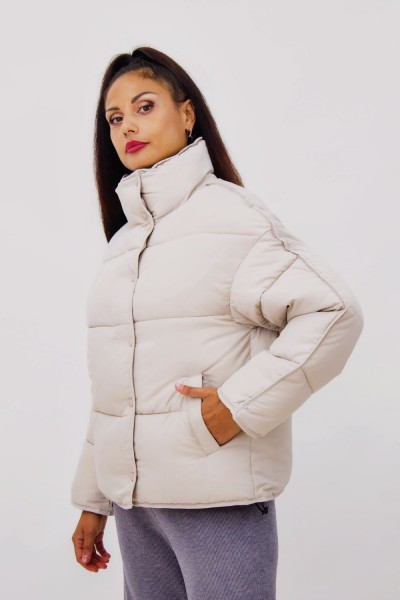 Стильная куртка Оверсайз арт.592 Евро-зима, демисезон - светло-бежевый (НТ)