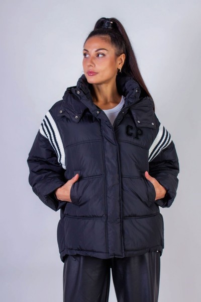 Стильная куртка с капюшоном Оверсайз Евро-зима, демисезон арт.2309 - черный (НТ)