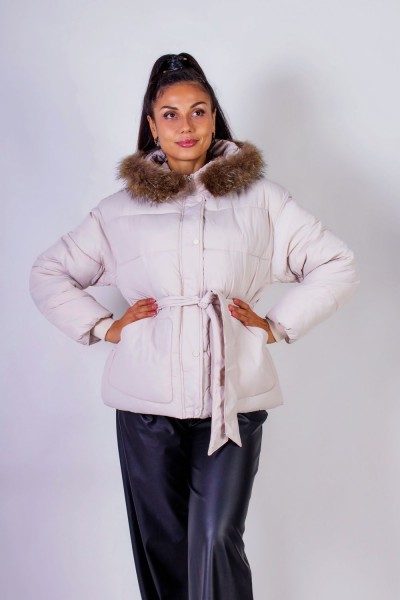 Куртка на поясе с капюшоном, евро-зима, демисезон арт.611 - бежевый (НТ)