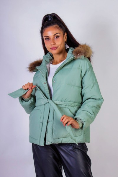 Куртка на поясе с капюшоном, евро-зима, демисезон арт.611 - бирюзовый (НТ)