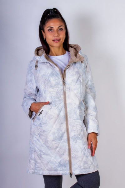 Элегантная демисезонная куртка с капюшоном Листья арт.338 - бежевый (НТ)