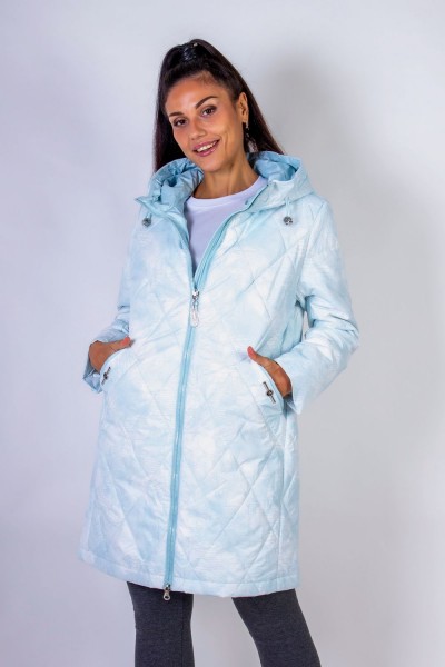 Элегантная демисезонная куртка с капюшоном Листья арт.338 - бирюзовый (НТ)