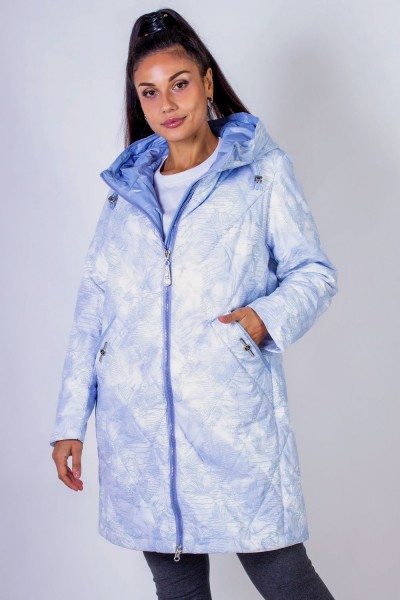 Элегантная демисезонная куртка с капюшоном Листья арт.338 - голубой (НТ)