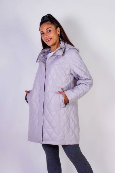 Элегантная демисезонная куртка с капюшоном Клетка арт.339 - бежевый (НТ)