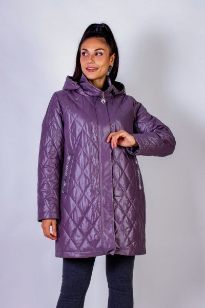 Элегантная демисезонная куртка с капюшоном Клетка арт.339 - коричневый (НТ)