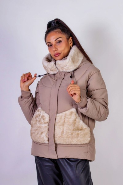 Зимняя куртка с капюшоном Меховая отделка арт.631 - коричневый (НТ)