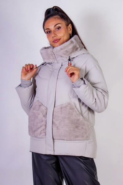Зимняя куртка с капюшоном Меховая отделка арт.631 - серый (НТ)