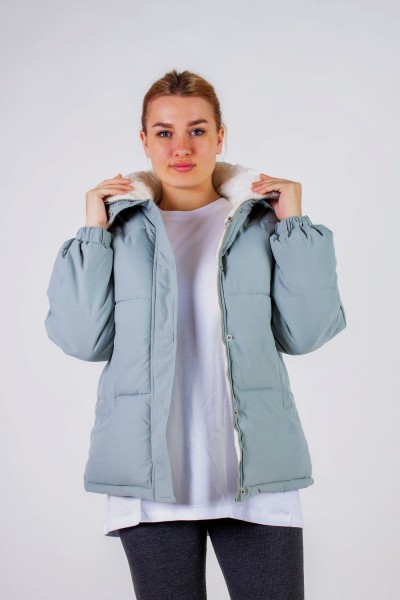 Куртка на меху с капюшоном Евро-зима арт.506 - бирюзовый (НТ)