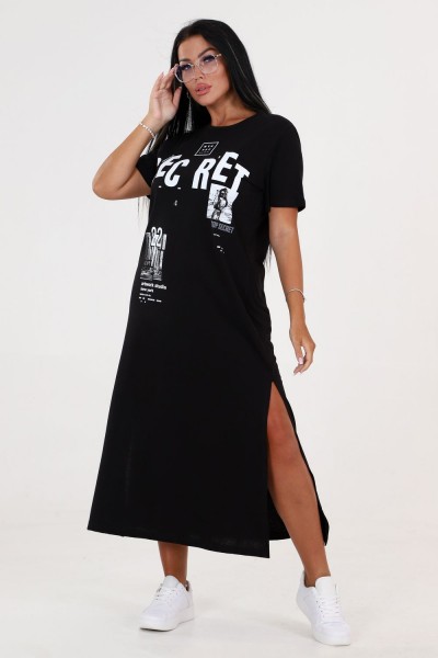 Туника длинная с разрезами 3320-0001-Т-РАЗ - черный,белый (НТ)