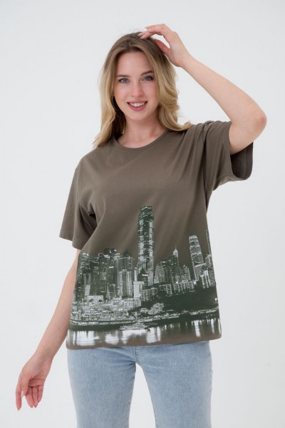 Футболка из кулирки унисекс Город хаки макс (АМ) Футболка из кулирки унисекс Город хаки макс (АМ)