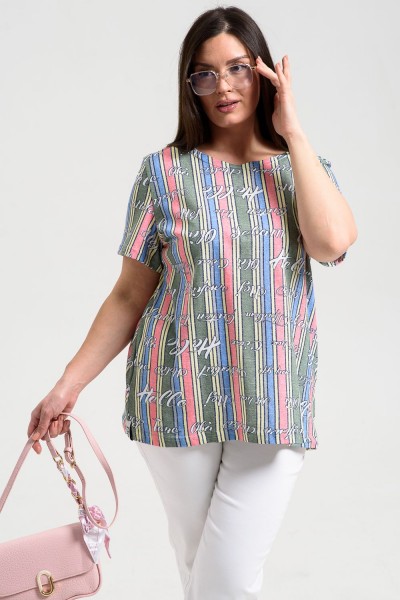 Футболка 9066 - полоса зел+гол+коралл с буквами (НТ) Футболка 9066 - полоса зел+гол+коралл с буквами (НТ)