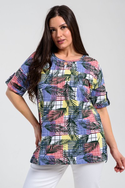 Туника 8243 - тропические листья с сиреневым (НТ)