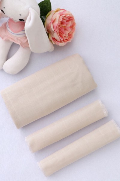 Комплект из муслина пеленка 110х110 и 2 салфетки 23х23 арт. КТ-М-лен - бежевый (НТ)