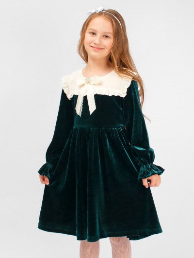 Платье бархатное для девочки SP175 - темно-зеленый (НТ)