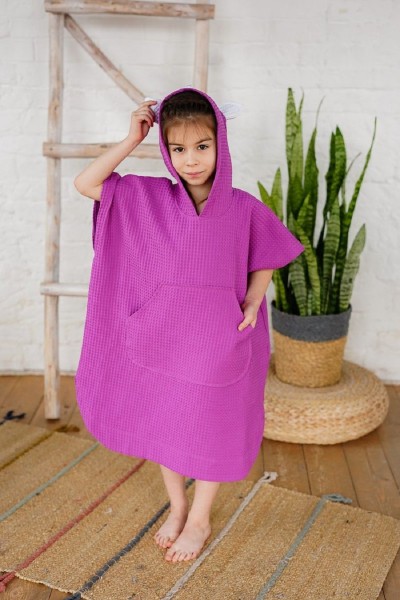 Детский халат пончо вафельная Сказка - фуксия (НТ)