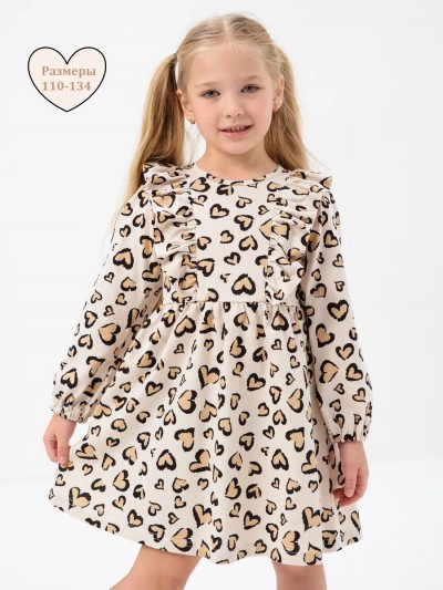 Платье Крылья длинный рукав детское - СЕРДЕЧКИ на Бежевом (НТ)