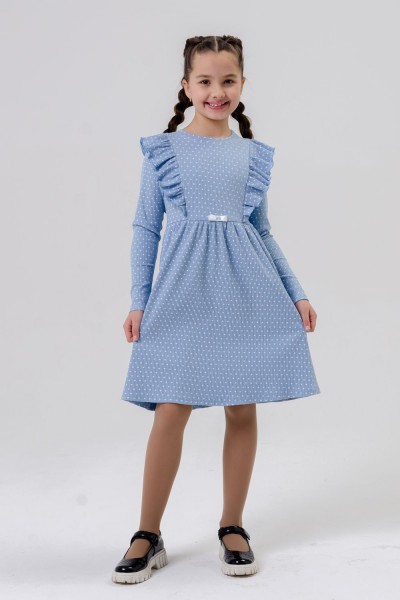 Платье Бетти длинный рукав детское - голубой сердечки (НТ)