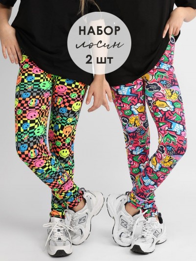 Лосины для девочки 2 шт Соль&Перец SP7272-2 - розовый-т.синий (НТ)