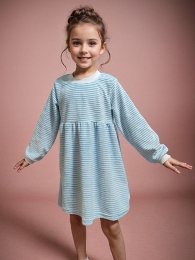 Платье Велюр с длинным рукавом 33054 - голубой (НТ)