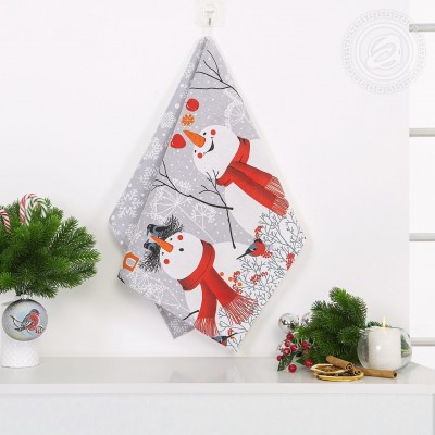 Полотенце кухонное из рогожки Снеговики пкр.50.70 (АД) Полотенце кухонное из рогожки Снеговики пкр.50.70 (АД)