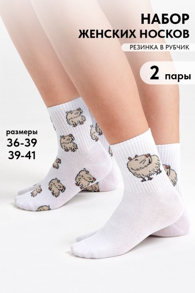 Носки женские Капибара бой (набор 2 пары) - белый (НТ)