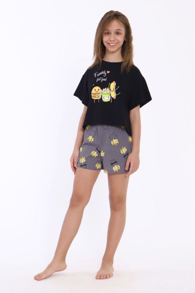 Пижама для девочки Картошка фри арт. ПД-019-046 - серый меланж (НТ)