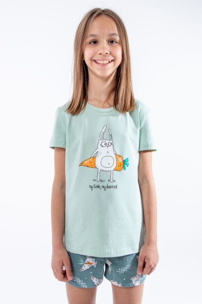 Пижама для девочки Кролик-морковка арт. ПД-009-055 - васаби-зеленый (НТ)