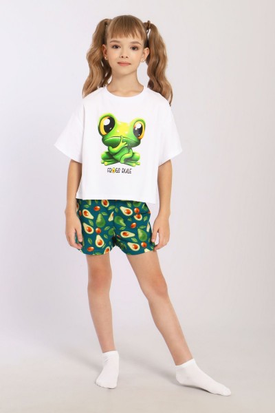 Пижама для девочки Лягушка арт. ПД-019-068 - белый (НТ)