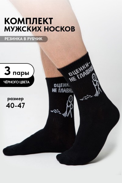 Носки мужские Оценки не главное (набор 3 пары) - черный (НТ)
