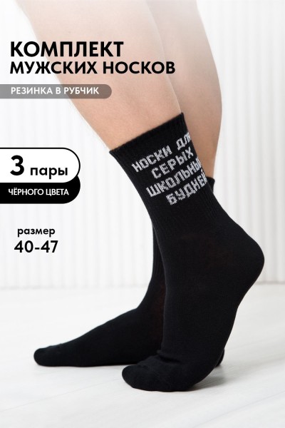 Носки мужские Школьные будни (набор 3 пары) - черный (НТ)