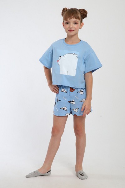 Пижама для девочки Хулиган арт. ПД-019-069 - голубой-голубой (НТ)