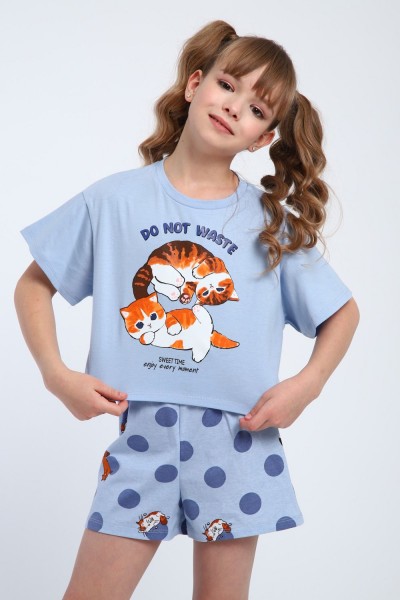 Пижама для девочки Котята ПД-019-077 - голубой-голубой (НТ)
