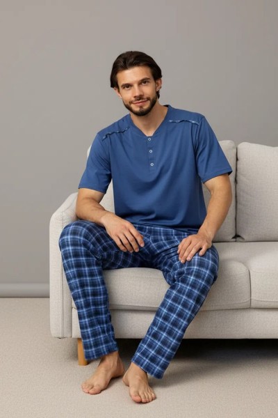 Костюм мужской Клетка - синий (НТ)