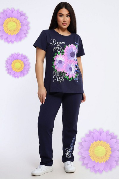 646 Костюм с брюками - Gerbera Style - темно-синий (НТ)