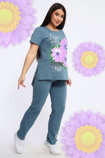 646 Костюм с брюками - Gerbera Style - серо-голубой (НТ)