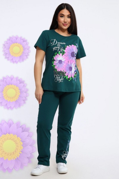 646 Костюм с брюками - Gerbera Style - изумрудный (НТ)