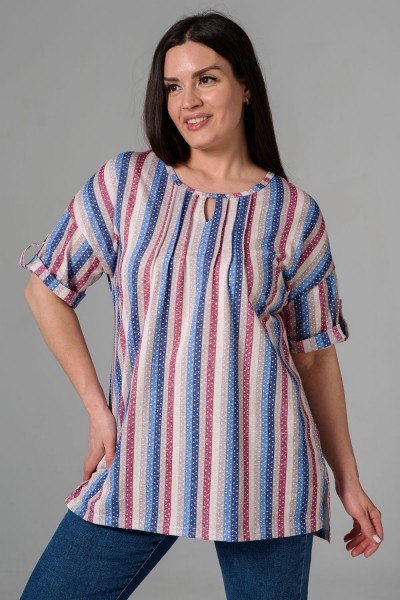 Туника 8243 - полоса бордо+горох (НТ)